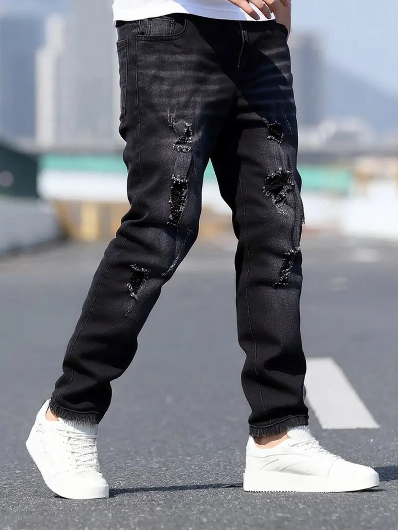 Black Gray Distressed Jeans